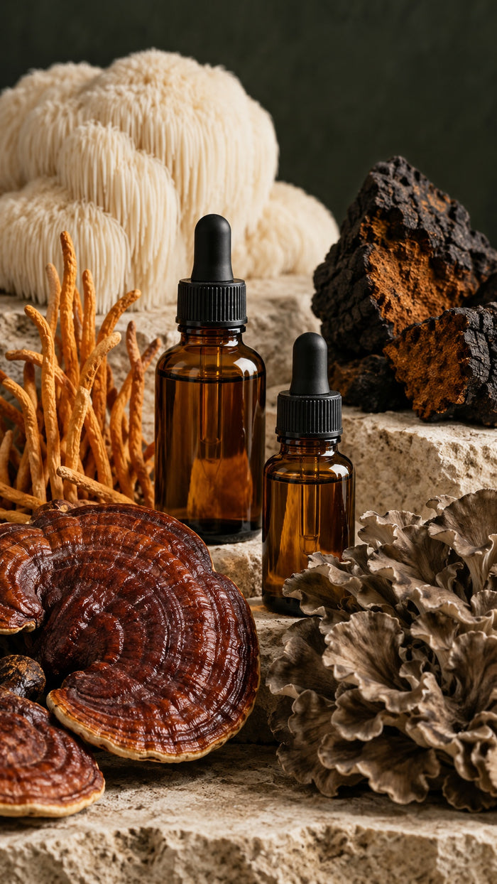 Close detail of mushroom raw material
